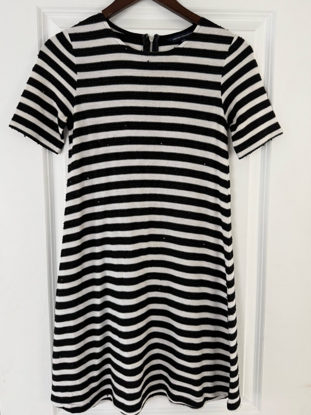 French Connection Black and White Striped Short Sleeve Mini Dress SZ 2